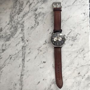 Shinola Canfield Chrono 47mm Argonite 5021 Dark Blue w/ Dark Brown Leather Band